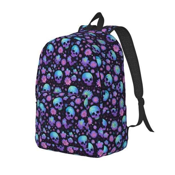 Balery purple Skull flower Mochila Clásica Impresa Básica para Viaje, Mochila Escolar Resistente al Agua, Mochila de Lona con Correas Ajustables-Small