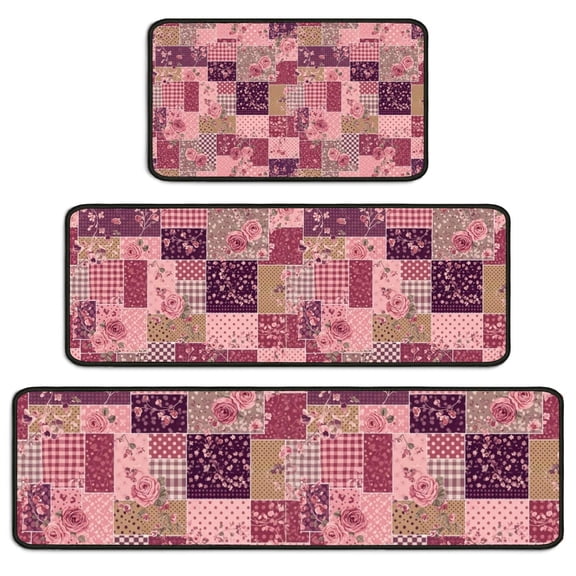 Pioneer Flower Floral Print Pattern Kitchen Rugs Sets Of 3,Kitchen Runner Rugs Non Skid Washable,Decorative Kitchen Floor Mats for Kitchen,Sink,Laundry,17X30 Inch 17X47 Inch 17X59 Inch