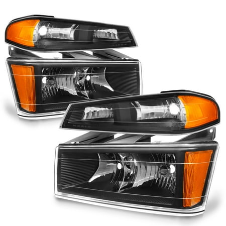 Cancun Light - Fit 04-12 Colorado Canyon Black Headlights + Bumper Signal Lights Replacement