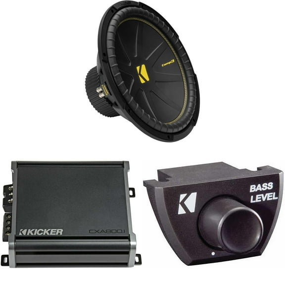 Kicker 50CWCD154 CompC 15" Subwoofer, Dual 4-Ohm with CXA8001 Amp Bundle ( Includes Bass Knob )