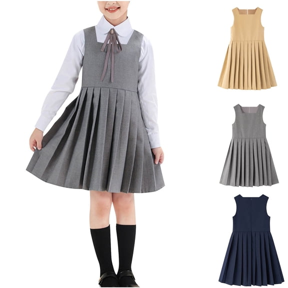 Auroural Girl's Ruffled Sleeveless Pleated Skirt Casual Spring Dress Princess Dress