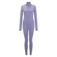 thumbnail image 4 of Jumpsuit Women Sport Yoga Workout Ribbed Zipper Long Sleeve Embroidery Sport Jumpsuits,Purple Women'S Polyester Jumpsuit XL, 4 of 8