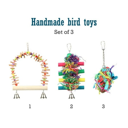 Bird Toy Parrot New Wood - Set of Three Colorful Bird Toys | Best Bird Toys For 2017