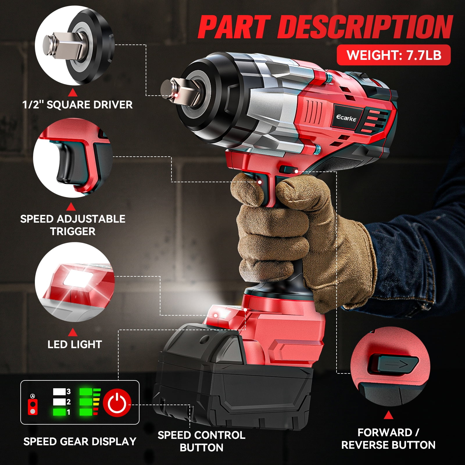 Cordless Impact Wrench 1/2 inch for Milwaukee 18v Battery, 1400 Ft-lbs High Torque Impact Driver, Brushless Electric Impact Gun with 4 Modes & LED Light for Car, Truck, Mower (Battery Not Included)