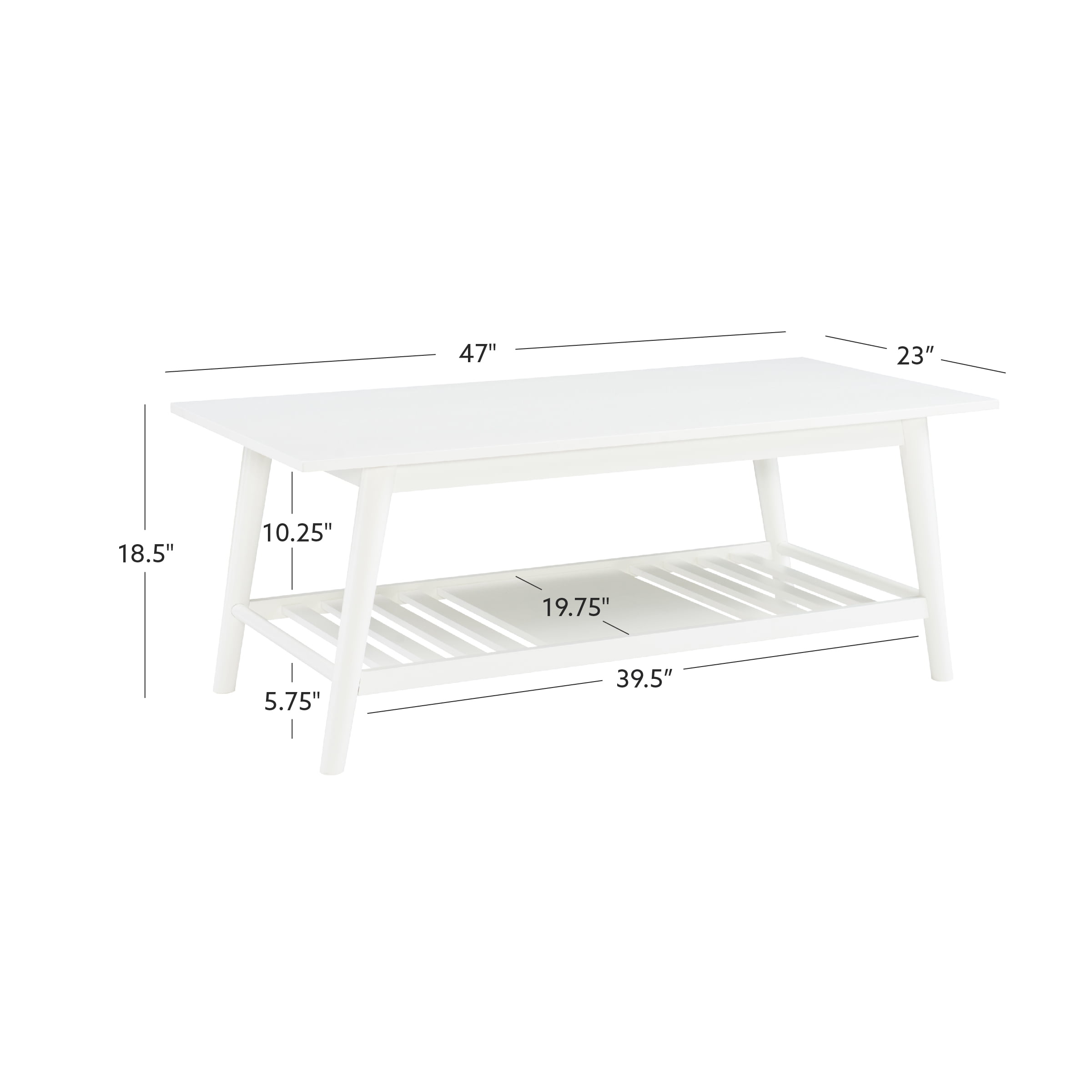 Linon Ashville Indoor Mid-Century Coffee Table with Shelf, White