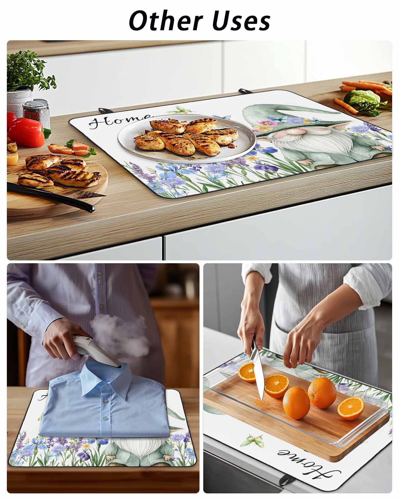 Stove Top Covers for Electric Stove 24x21 Inches, Spring Gnomes Heat Insulation Fireproof Glass Cooktop Protector, Watercolor Botanical Floral Buffalo Plaid Countertop Stovetop Cover for Kitchen