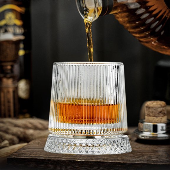 Loespoir Crystal Spinning Whiskey Glass, Rotating Decorative Drinking Glass, Unique Barware Glass, For Whiskey Tasting, Gift for Him, Home Bar, Conversation Piece(F)