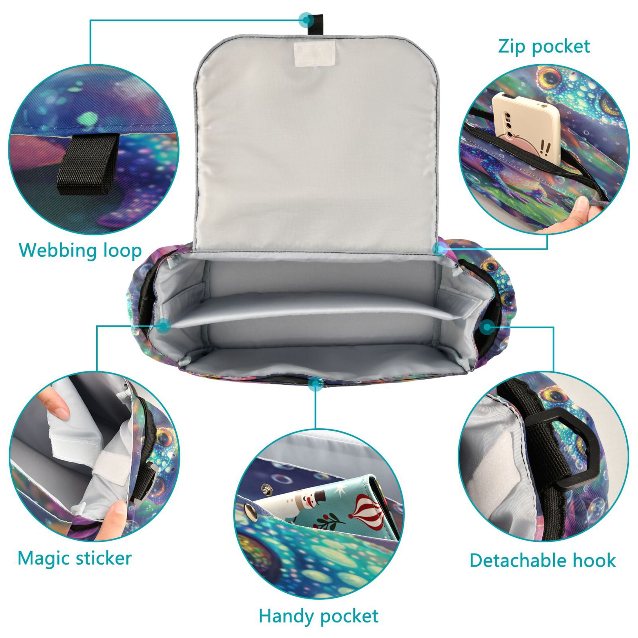 DIXRUYEE Stroller Organizer Colorful Frog Among Lotus Blooms Printed