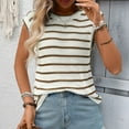 thumbnail image 2 of Knitted Tank Tops For Women Crew Neck Sleeveless Stripes Tunic Blouse Casual Stylish Pullover Top Loose Fit (XL, Brown), 2 of 9
