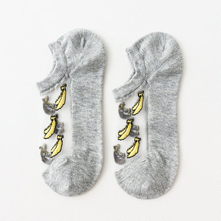 

AOOOWER Women Girl Glass Fiber Boat Socks Cute Fruits Jacquard Transparent Short Hosiery