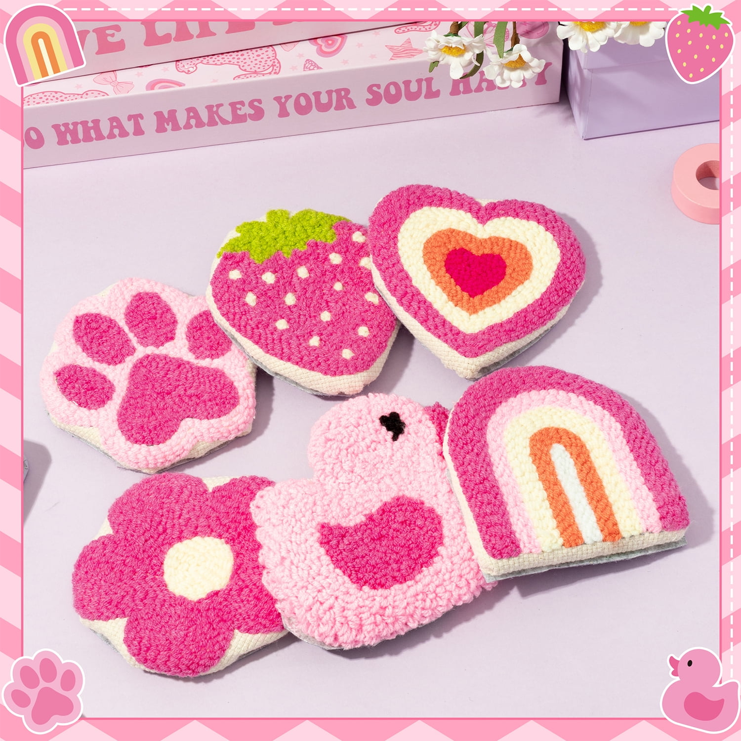 23pcs Punch Needle Coaster Craft Kit, DIY Making Embroidery Coasters for Beginners