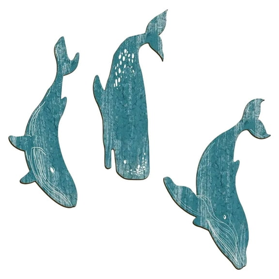 Blue Whale Set of 3 Wood Wall Art Hanging Sculptures Marine Themed Decors Ornaments For Sea Lover