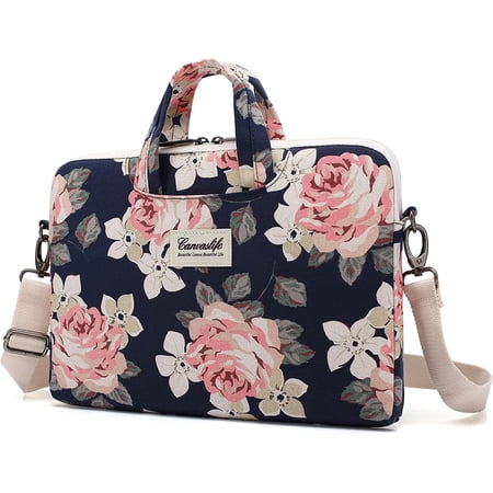canvaslife White Rose Patten Waterproof Shoulder Messenger Bag Case Sleeve for 14 Inch 15 Inch Laptop Briefcase 15.6