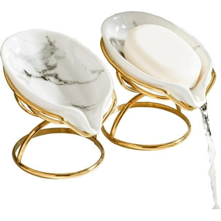 Modern Gold Ceramic Soap Holder - Decorative Soap Dish For Bathroom, Bathtub, Or Sink, Easy To Clean Soap Tray