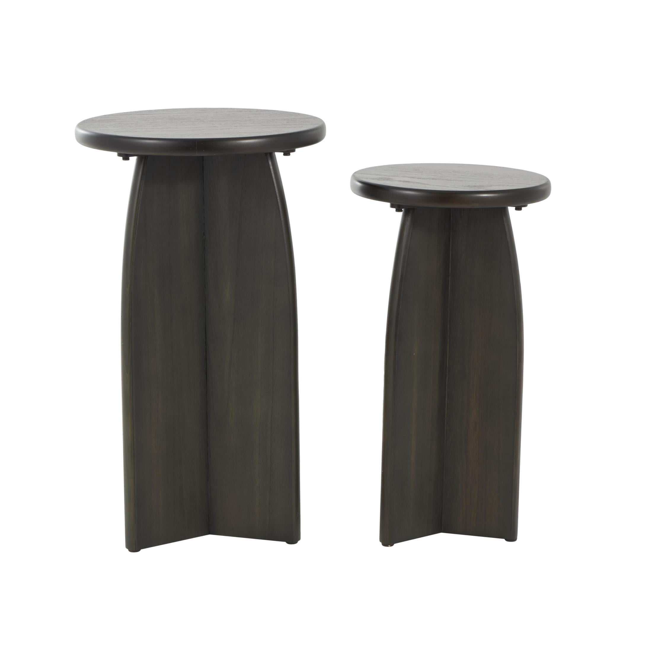 DecMode 14" x 24" Black Wood Pedestal Accent Table, 2-Pieces