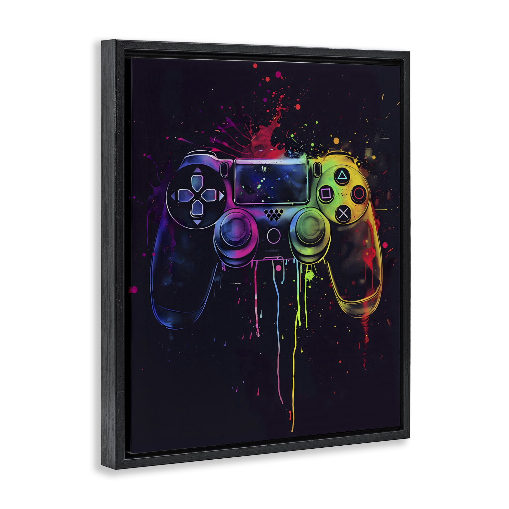 Stupell Industries Rainbow Glow Gaming Controller Black Framed Floater Canvas Wall Art, design by Creative Studio