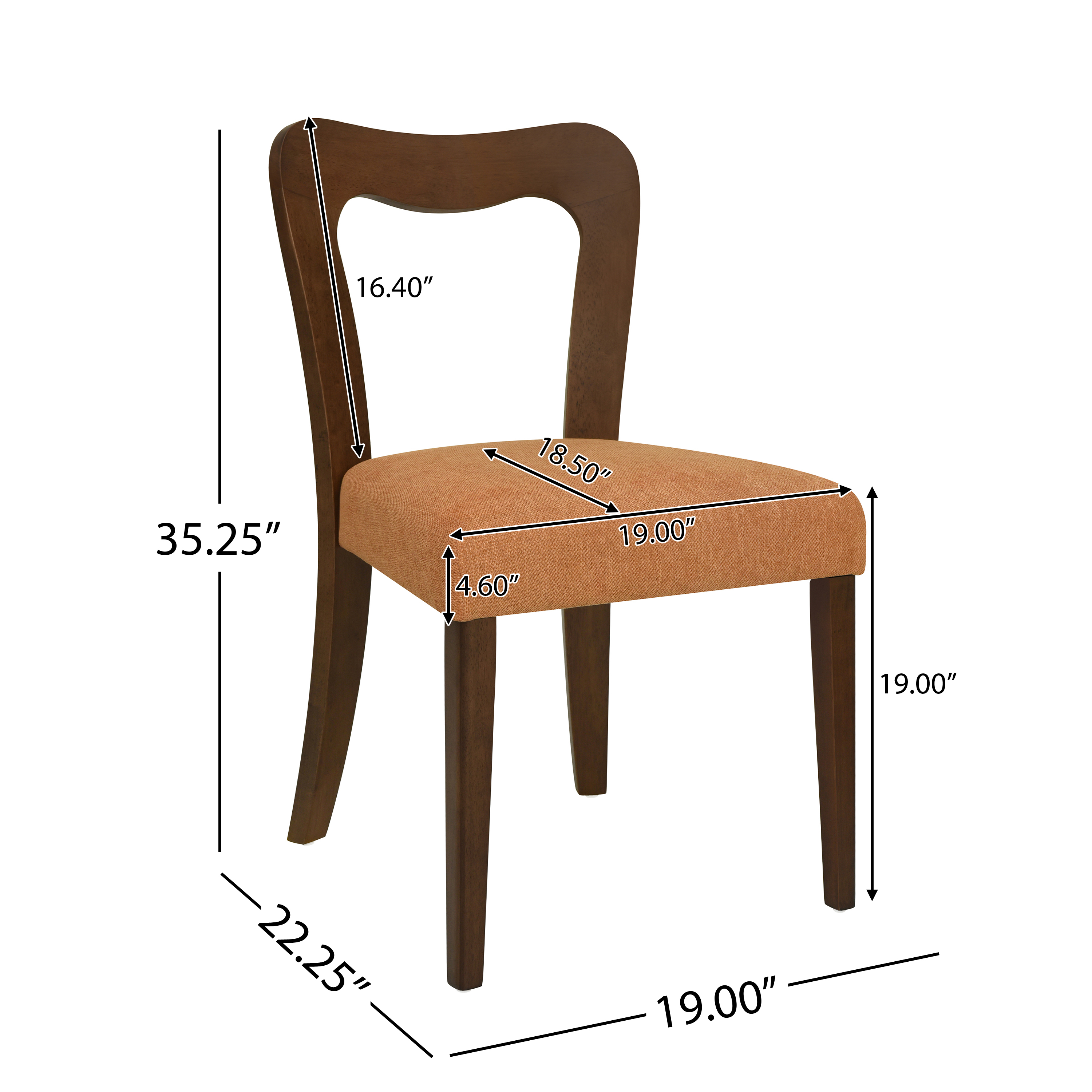 Euroco Mid-Century Dining Chairs Set of 2, Upholstered Kitchen Side Chairs Accent Chairs with Wooden Legs for Living Room,Caramel & Walnut