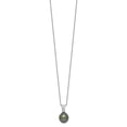 thumbnail image 4 of Sterling Silver Rhodium-plated 9-10mm Black Teardrop Tahitian Saltwater Cultured Pearl and CZ 17 inch Necklace and Post Dangle Earrings Set, 4 of 6