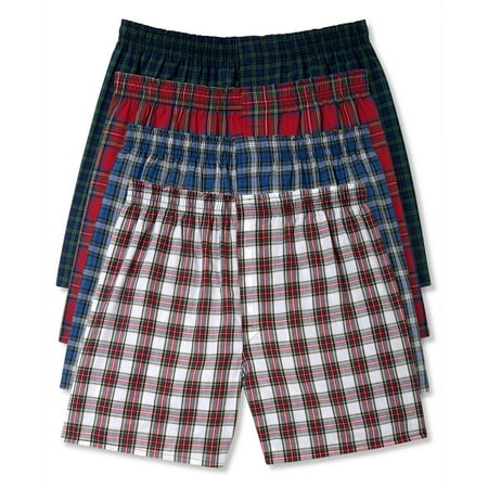 Hanes Men's Classics Woven Printed Boxers (Pack of 4) (Large, Plaid ...