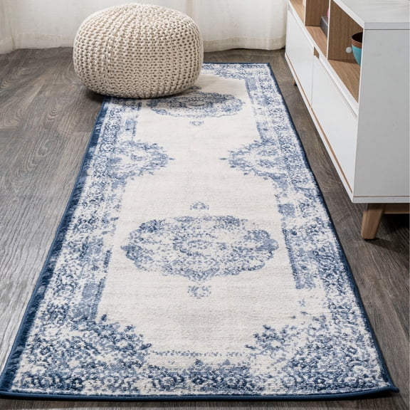 JONATHAN Y MODERN PERSIAN 2 x 8 Runner Rug, Rosalia Cottage Medallion - Dark blue/Ivory, MDP403A-28