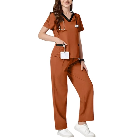 Women's Cool Stretch V-Neck Top and Cargo Pant Scrub Set with Regular and Petite Sizes Earthy Yellow S