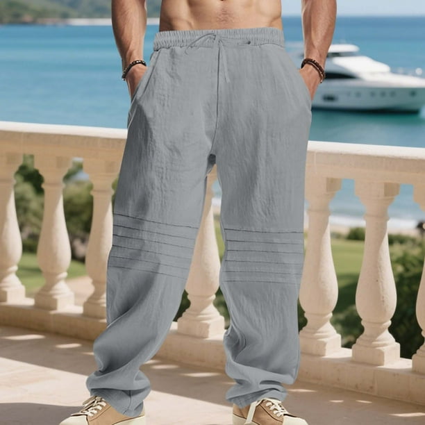 Pantalones largos para hombre, de ocio, con bolsillo, cordón, tubo recto, sueltos, fáciles de doblar, de moda, de poliéster
