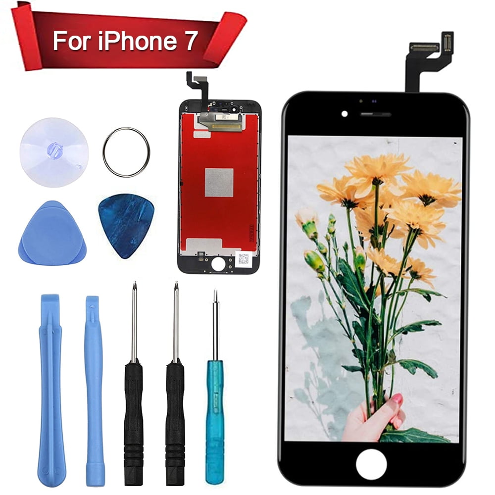 for iPhone 7 Screen Replacement with Home Button 4.7 Black, 3D Touch LCD  Display Digitizer Full Assembly with Fix Tools Front Camera Speaker Sensor