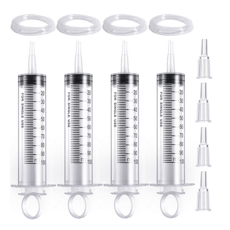 

4PCS 100 Ml Plastic Syringe Garden Syringe Measuring Syringe Tools with Tubing Hoses for Scientific Labs Watering