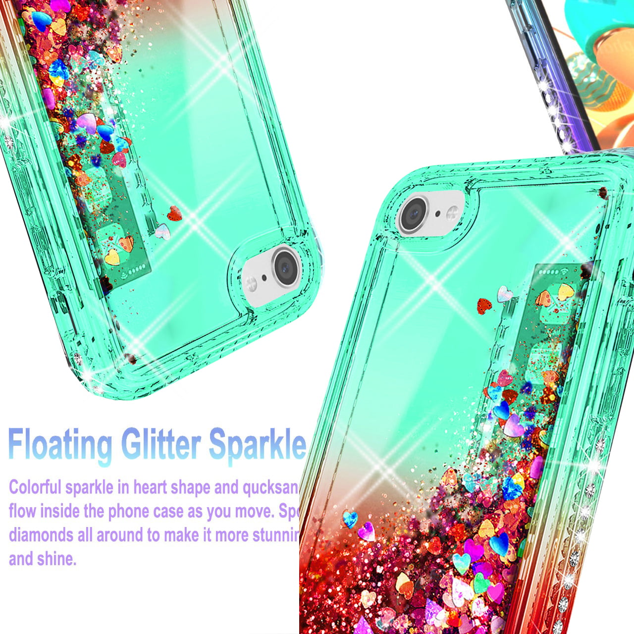 Coverlab Iphone 7 Plus Case, Iphone 8 Plus Case, Liquid Floating Quicksand Glitter Phone Case Girls Kickstand,bling Diamond Bumper Ring Stand Protecti