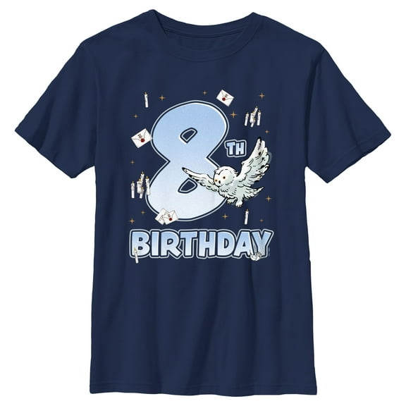 Boy's Harry Potter Hedwig 8th Birthday Graphic Tee Navy Blue Medium