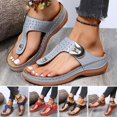 thumbnail image 6 of Xinyolin 1 Pair T-Strap Round Toe Slip-on Slope Heel Women Slippers Platform Arch Support Sandals for Daily Life, 6 of 8