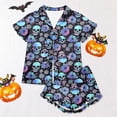 thumbnail image 4 of JIAYUE Women's Pajamas Set Halloween Themed Short Sleeve Notched Collar Buttons Down PJS Tees With Shorts Two Piece Festive Print Lightweight For Holiday Party Homewear Night, 4 of 7