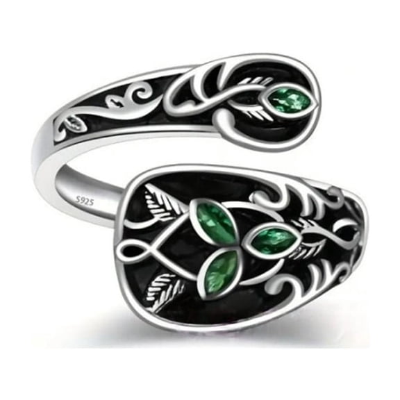 MANNYA Victorian Styles Inspired Adjustable Green Stone Leaves Rings Nature Theme Jewelry Perfect Alloy Thumb Rings