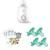 Philips Avent Infant Feeding Bundle with Anti-Colic Baby Bottle with AirFree Vent Newborn Gift Set + Fast Bottle Warmer + Soothie Pacifiers, 0-3 Months, 4 Pack, Green