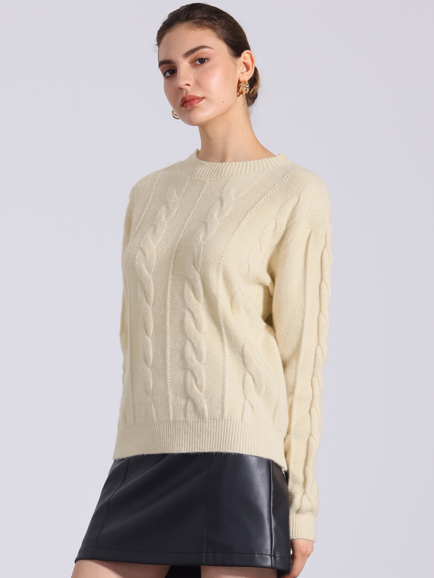 DARING DIVA Long Sleeve Pullover Tops Knit Crew Neck Sweater XL Beige