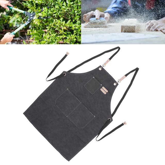 Adjustable Cross Back Cotton Canvas Apron with Pockets, Suitable for Kitchen Cooking, Nail Salon, Hair Salon