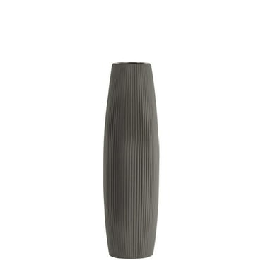 Urban Trends Collection  Ceramic Bellied Round Vase with Ribbed Design Body & Tapered Bottom, Matte & Dark Taupe - Small