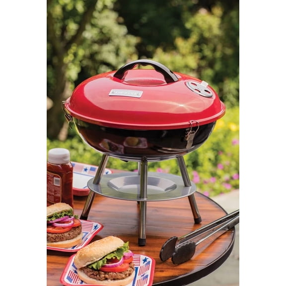 14" Portable Charcoal Grill with 13-Piece Tool Set, Red