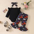 thumbnail image 3 of HCNTES Baby Girl Clothes Baby Girl Halloween Outfit Infant Newborn Girls Long Sleeve Pumpkin Print Romper Bodysuits Bowknot Pants Headband Clothes Set 0-18 Months, 3 of 5