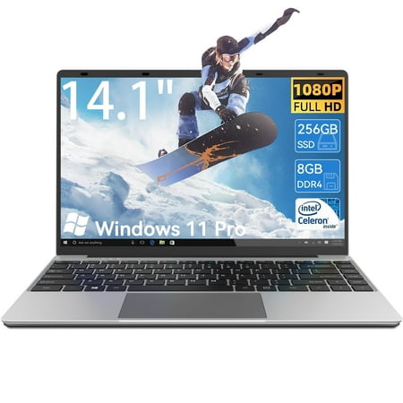 14.1in Windows 11 Pro Laptop, Intel Celeron, 8GB RAM, 256GB SSD Computer, 1920x1080, 1TB Expansion