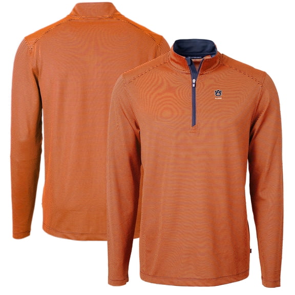 Men's Cutter & Buck Orange Auburn Tigers Alumni Logo DryTec Virtue Eco Pique Micro Stripe Recycled Quarter-Zip Pullover