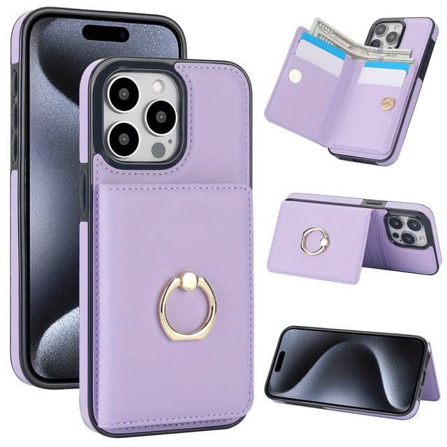 iPhone Wallet Case with Card Holder - 360° Rotating Ring Kickstand, Magnetic Clasp, Durable Shockproof Cover, Premium Protection, and Stylish Design for iPhone 15, 14, 13, 12, 11 Pro Max SE 2022