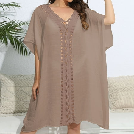 Tawop Women Swimwear Cover Up Bikini Loose Tassel Hollow Beach Clearance Swimwear Womens Swimsuit Cover Brown Free Size