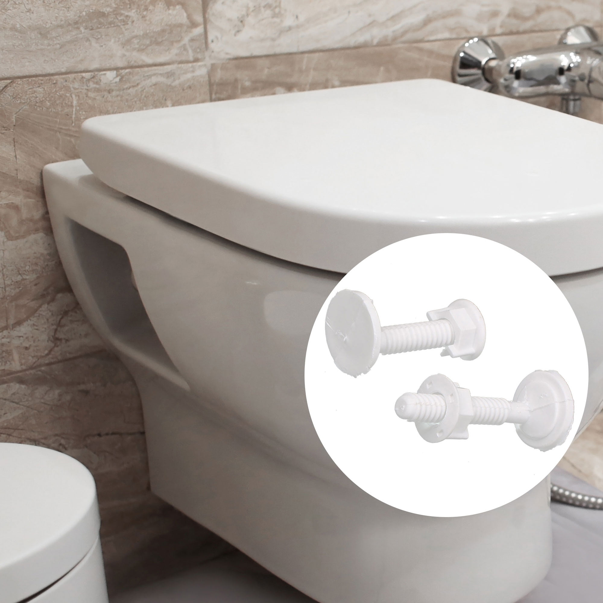 30mm x 67mm White Plastic Round Style Toilet Seat Hinge Bolt 2pcs 