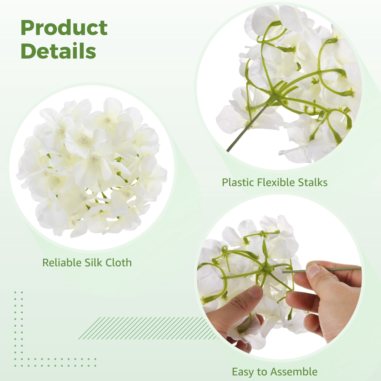 64 PCS Artificial Hydrangea Flowers, Silk Hydrangea for Wedding Centerpiece, Faux White Silk Flowers with Stems for Bouquets, Aisle Arrangements, Event Decor