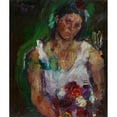 thumbnail image 2 of Anton Kolig 12x14 Gold Ornate Wood Frame and Double Matted Museum Art Print Titled - The Artist's Wife with Flowers (1913), 2 of 4
