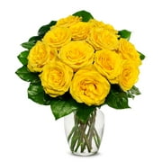 From You Flowers - One Dozen Yellow Roses with Clear Glass Vase with Glass Vase (Fresh Flowers) Birthday, Anniversary, Get Well, Sympathy, Congratulations, Thank You