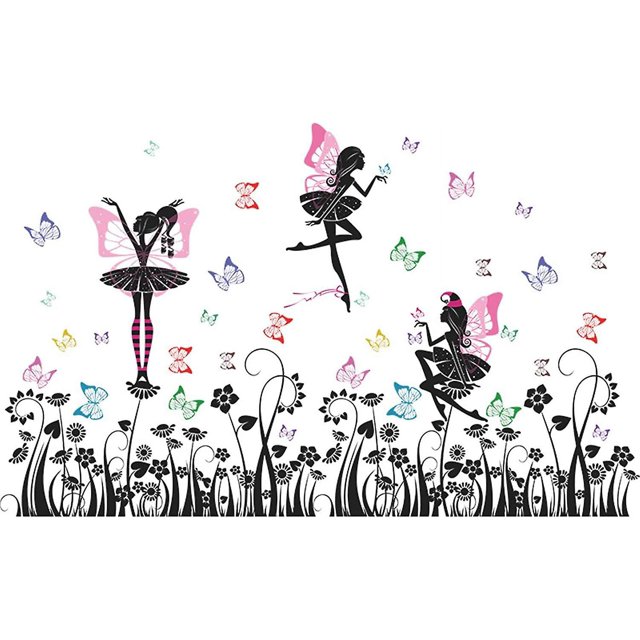 Pegatinas de pared de hadas de las flores, 2 hojas, pegatinas de pared autoadhesivas para niñas con flores y mariposas, pegatinas de pared para niñas y niños, dormitorio Lian