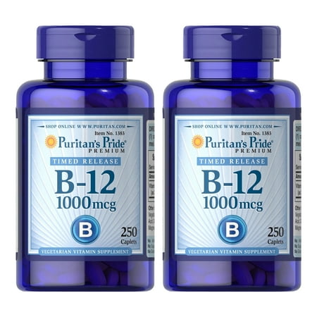 (2 pack) Puritan's Pride Vitamin B-12 1000 mcg Timed Release-250 Caplets