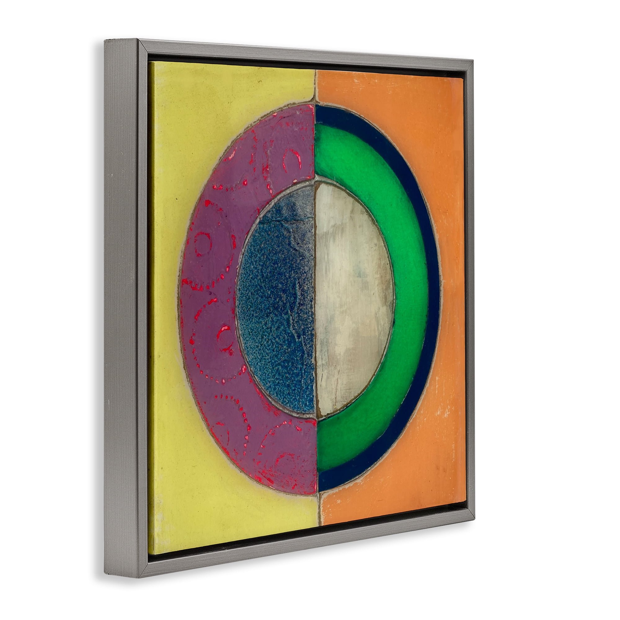 Stupell Industries Muted Round Color Black Gray Framed Floater Canvas Wall Art, design by Matthew Finger
